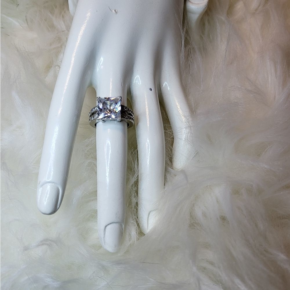 Silver Princess Cut Cubic Zirconia Engagement Ring Size 6